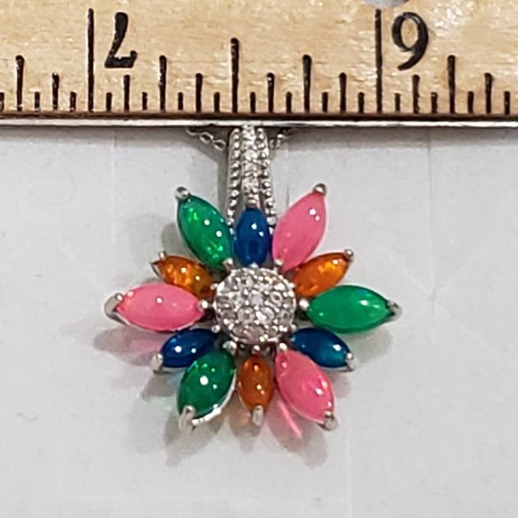 Colored Welo Opal & White Zircon pendant 20 inch in Platinum over 925SS 3.60 cts - Picture 4 of 6